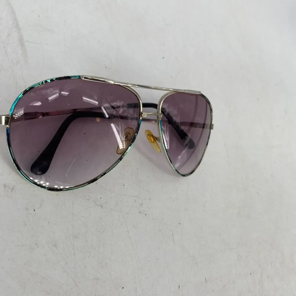 Vintage Opti Ray Aviator Sunglasses Turquoise Crackle Frame Gradient Lens